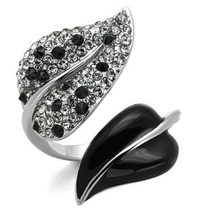 TK1678 - High polished (no plating) Stainless Steel Ring with Top Grade Crystal  in Jet A874-TK1678