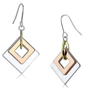 LO2676 - Rhodium + Gold + Rose Gold Iron Earrings with No Stone A874-LO2676