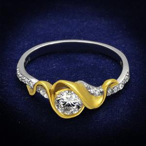 TS475 - Reverse Two-Tone 925 Sterling Silver Ring with AAA Grade CZ  in Clear A874-TS475