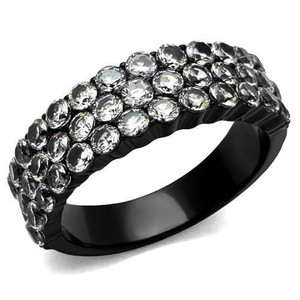 TK2277 - IP Black(Ion Plating) Stainless Steel Ring with AAA Grade CZ  in Clear A874-TK2277