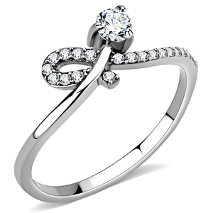 DA142 - High polished (no plating) Stainless Steel Ring with AAA Grade CZ  in Clear A874-DA142