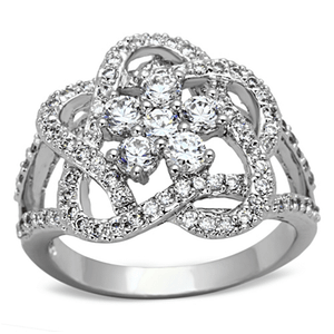 3W523 - Rhodium Brass Ring with AAA Grade CZ  in Clear A874-3W523