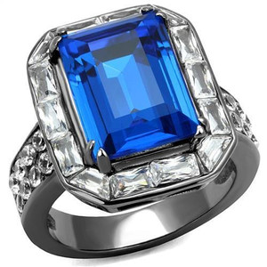 TK2758 - IP Light Black  (IP Gun) Stainless Steel Ring with Top Grade Crystal  in Capri Blue A874-TK2758