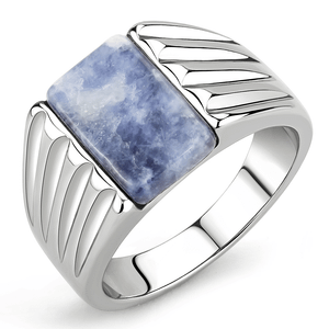 TK1799 - High polished (no plating) Stainless Steel Ring with Semi-Precious Sodalite in Capri Blue A874-TK1799