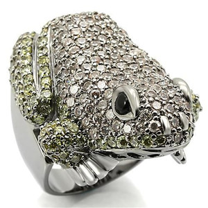 0W284 - Ruthenium Brass Ring with AAA Grade CZ  in Multi Color A874-0W284