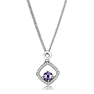 DA229 - High polished (no plating) Stainless Steel Chain Pendant with AAA Grade CZ  in Amethyst A874-DA229