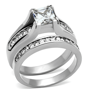 TK0W383 - High polished (no plating) Stainless Steel Ring with AAA Grade CZ  in Clear A874-TK0W383