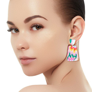Rainbow Marbled Clay Trapezoid Earrings T226-9485683917119