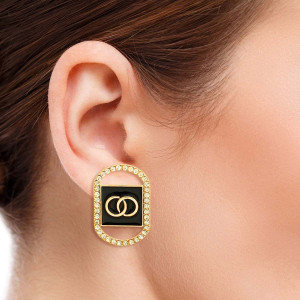 Infinity Link Black Oval Rhinestone Studs T226-9485599113535