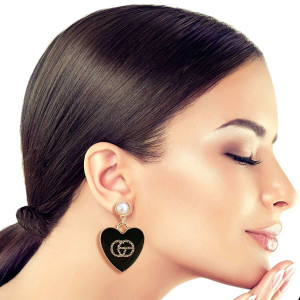 Black & Gold Hearts: Metal Earrings T226-9485750698303