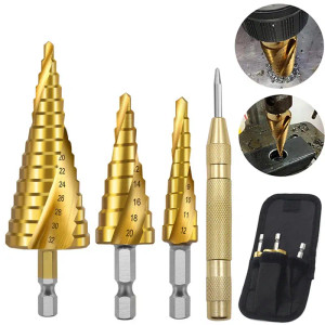 Color: Brown - 3pcs Spiral Grooved Drill Bits 3-12 4-12 4-20 Drilling Power Tool Metal Stainless St F640-12000033951338282