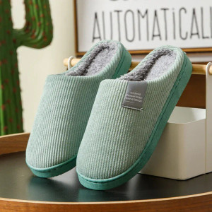 Color: Grass-Green, Shoe Size: 33.5 - New Winter Household Warm Furry Women Men Shoes Indoor Slippe F640-12000042105031331