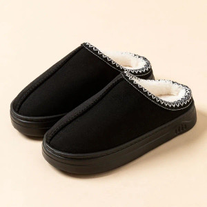 Color: black, Shoe Size: 36-37 - Winter Women's Slipper Fashion Fuzzy Fur Anti-slip Soft Sole Outdo F640-12000043025633654