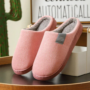 Color: Beige, Shoe Size: 34 - New Winter Household Warm Furry Women Men Shoes Indoor Slippers Bedro F640-12000042105031335