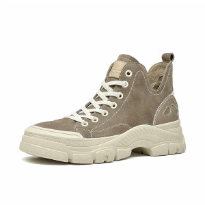 Color: Orange, Shoe Size: 9 - BeauToday Casual Sneakers Women Suede Leather Round Toe Lace-Free Hig F640-12000032601153213