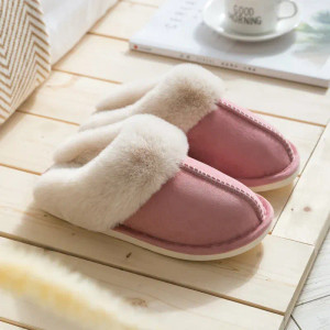 Color: Pink, Shoe Size: 42 - Women's Faux Fur Slippers 2024 New Warm Thicked Plush Bedroom Sandals  F640-12000035047083413