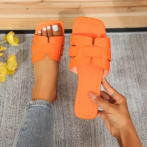Color: Orange, Shoe Size: 40 - Summer Slippers Women Flat Luxury Outdoor Beach Flip Flops Female Sa F640-12000037983824757
