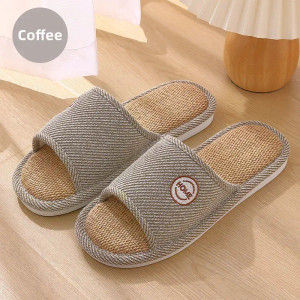 Color: SKY BLUE, Shoe Size: 14.5 - Linen Slippers Indoor Home Breathable Women Men Slides Linen Cou F640-12000039932948079