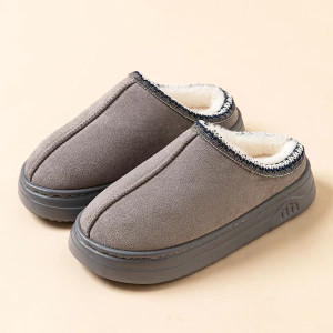 Color: GRAY, Shoe Size: 44-45 - Winter Women's Slipper Fashion Fuzzy Fur Anti-slip Soft Sole Outdoo F640-12000043025633663