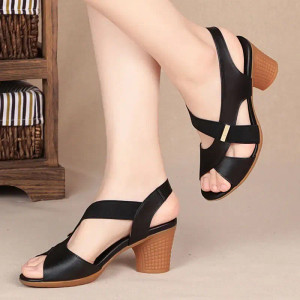 Color: black, Shoe Size: 35 - New Mid-heel Sandals Women Summer Shoes Comfortable High Heels Thick  F640-12000029511566784
