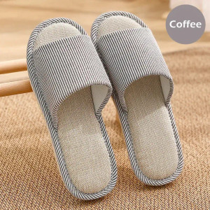 Color: Lake Blue, Shoe Size: 15 - Linen Slippers Indoor Home Breathable Women Men Slides Linen Coup F640-12000033430213184
