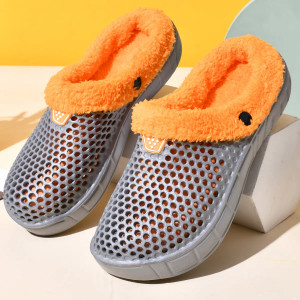 Color: GRAY, Shoe Size: 47 - Couple Style Men's and Women's Cotton Slippers Winter Warm Plus Velvet F640-12000043895941209
