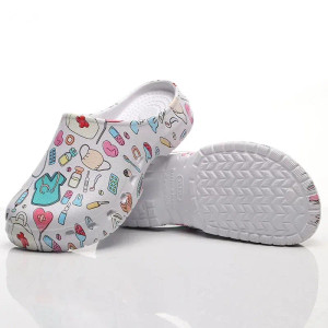 Color: Burgandy, Shoe Size: 35-36 - Medical print Nurse Clogs EVA Surgical Slippers Lightweight Non F640-12000043378540749