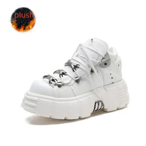 Color: Lake Blue, Shoe Size: 45 - Punk Style Women Sneakers Lace-up 6CM Platform Shoes Woman Creepe F640-12000042136996506