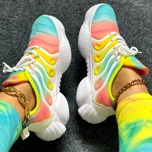 Color: black, Shoe Size: 38 - Women Sneakers 2024 Fashion Rainbow Color Platform Shoes Casual Walki F640-12000031016880131
