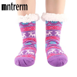 Color: LIGHT BLUE, Shoe Size: 39 - Glglgege twist stripes Winter Women Socks Women Non-slip Adult F F640-12000020985836687