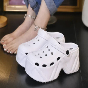 Color: SKY BLUE, Shoe Size: 21 - Women Slippers 7CM High Platform Garden Fashion Clogs Shoes Outdoo F640-12000040560687197