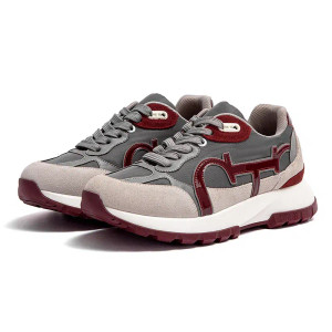 Color: GRAY, Shoe Size: 40 - CHCH Women's Casual Shoes 2024 New Wine Red Retro Cow Leather Splicing F640-12000043004548480