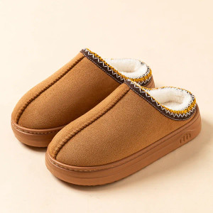Color: Dark Khaki, Shoe Size: 40-41 - Winter Women's Slipper Fashion Fuzzy Fur Anti-slip Soft Sole  F640-12000043025633671