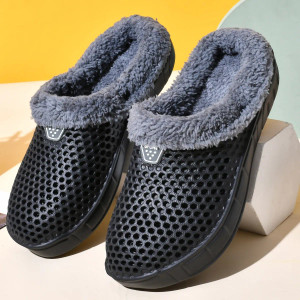 Color: black, Shoe Size: 39 - Couple Style Men's and Women's Cotton Slippers Winter Warm Plus Velve F640-12000043895941189
