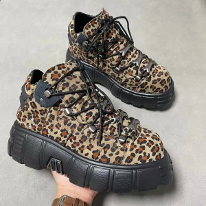 Color: Blue, Shoe Size: 36 - Punk Style Women Sneakers Lace-up 6CM Platform Shoes Woman Creepers Fe F640-12000031761762098