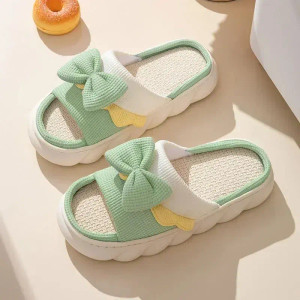 Color: Straw, Shoe Size: 36 - Linen Slippers Women Indoor Slippers Comzy Anti-Slip House Cotton Sho F640-12000039914855178
