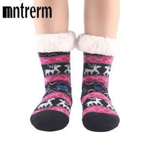 Color: Pink, Shoe Size: 40 - Glglgege twist stripes Winter Women Socks Women Non-slip Adult Floor S F640-12000020985836698