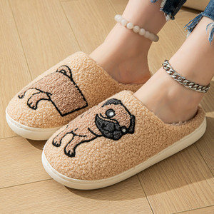 Shoe Size: 37, Color: WHITE - Patchwork Dog Home Fluffy Slippers Women Winter Light Flat Warm Plush F640-12000040336750167
