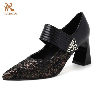 Color: black, Shoe Size: 34 - PRXDONG Genuine Leather Women Pumps 2025 New Spring Summer High Heels F640-12000044377351938