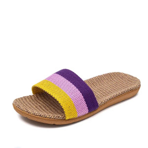 Color: PURPLE, Shoe Size: 35 - Summer Linen Women'S Slippers Flat Sandals Home Color EVA Lightweigh F640-12000038148513710