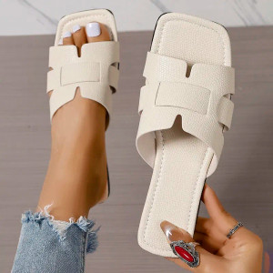 Color: Beige, Shoe Size: 35 - Summer Slippers Women Flat Luxury Outdoor Beach Flip Flops Female San F640-12000037983824734