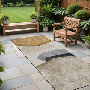 8' Runner Tan Brown and Gray Abstract Washable Non Skid Indoor Outdoor Runner Rug N270-562174