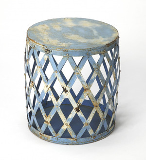 17" Rustic Blue Iron Lattice Round Top End Table N270-488904