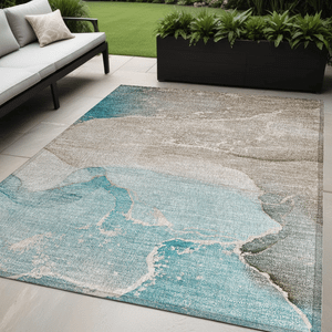 5' X 8' Teal Abstract Washable Non Skid Indoor Outdoor Area Rug N270-560278