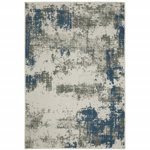 3' X 5' Blue and Beige Abstract Stain Resistant Indoor Outdoor Area Rug N270-507477