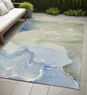 5' X 8' Blue and Green Abstract Washable Indoor Outdoor Area Rug N270-560242