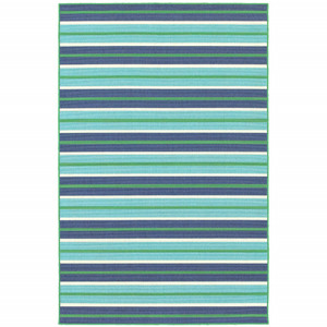 5' X 8' Blue and Green Geometric Stain Resistant Indoor Outdoor Area Rug N270-507184