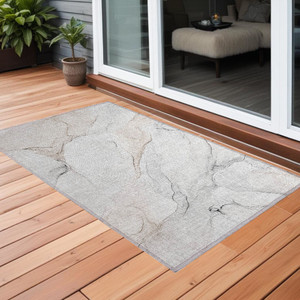 3' X 5' Beige Ivory and Gray Abstract Washable Non Skid Indoor Outdoor Area Rug N270-560178
