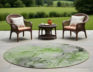 8' Round Green Round Abstract Washable Non Skid Indoor Outdoor Area Rug N270-560407