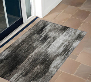 3' X 5' Gray and Black Abstract Washable Non Skid Indoor Outdoor Area Rug N270-563604